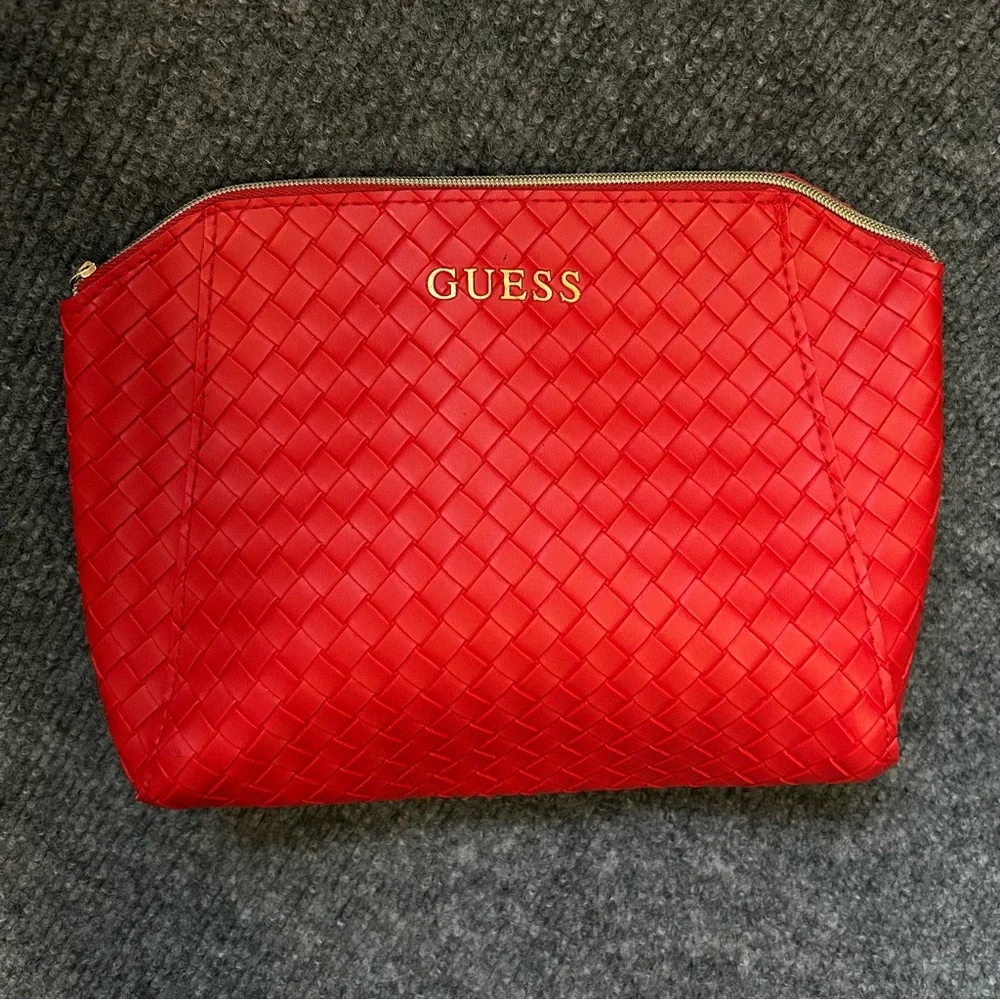 Guess Red Woven Cosmetic Travel Bag